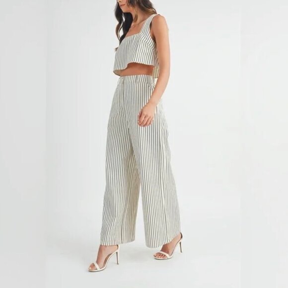MABLE NEW Crop Top & Pant Women's Cream Striped Sleeveless 2 Piece Set - M $198 - Picture 5 of 16